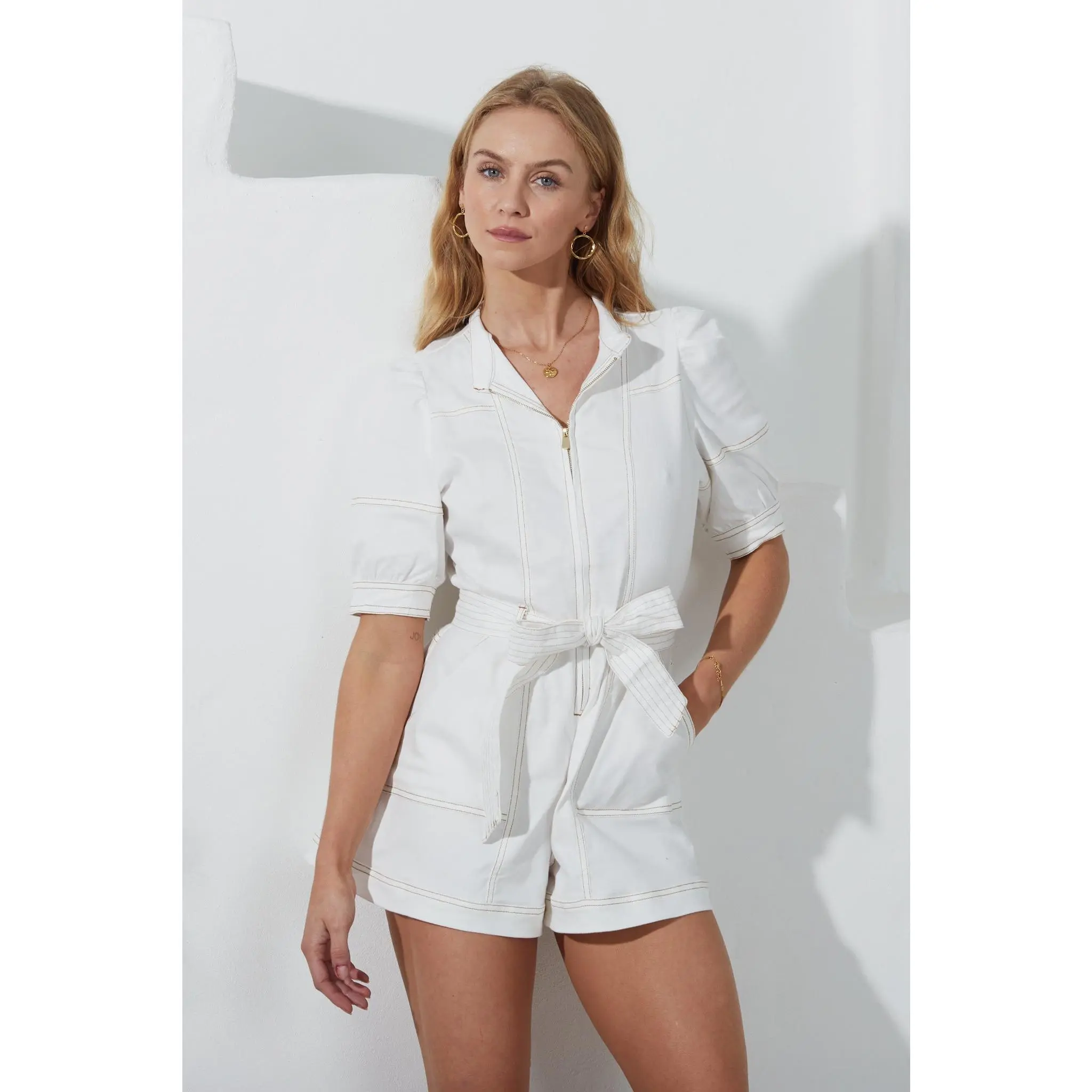 Ava White Zip Up Playsuit