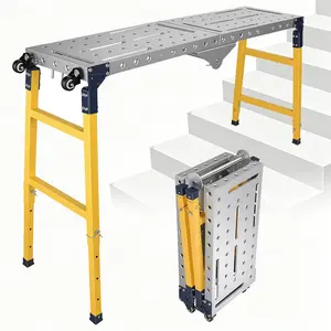 Alloy Steel Multi-Functional Large Work Platform, 1100 lbs Rated Load Capacity, 65"×12" Tabletop, Adjustable Height from 29 to 48 Inches; Foldable Portable Workbench, Anti-Corrosion Ladder Platform with Casters for Easy Moving and Storage