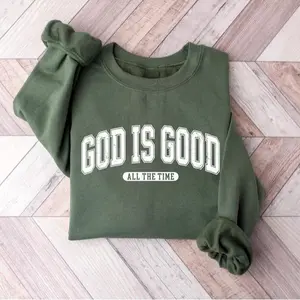 Retro Christian Sweatshirt for Women, "God Is Good All the Time" Crewneck, Nativity Scene Faith Graphic, Cozy Christmas Pullover, Religious Gift Idea with Vintage Aesthetic - ShamCren