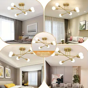 2024 2Pack Modern Sputnik Chandelier - 6-Light Semi Flush Mount Ceiling Light Fixture, E27 Base Sputnik Lights Fixture, for Dining Room and Kitchen, Bedroom, Bathroom (Bulb Not Included)
