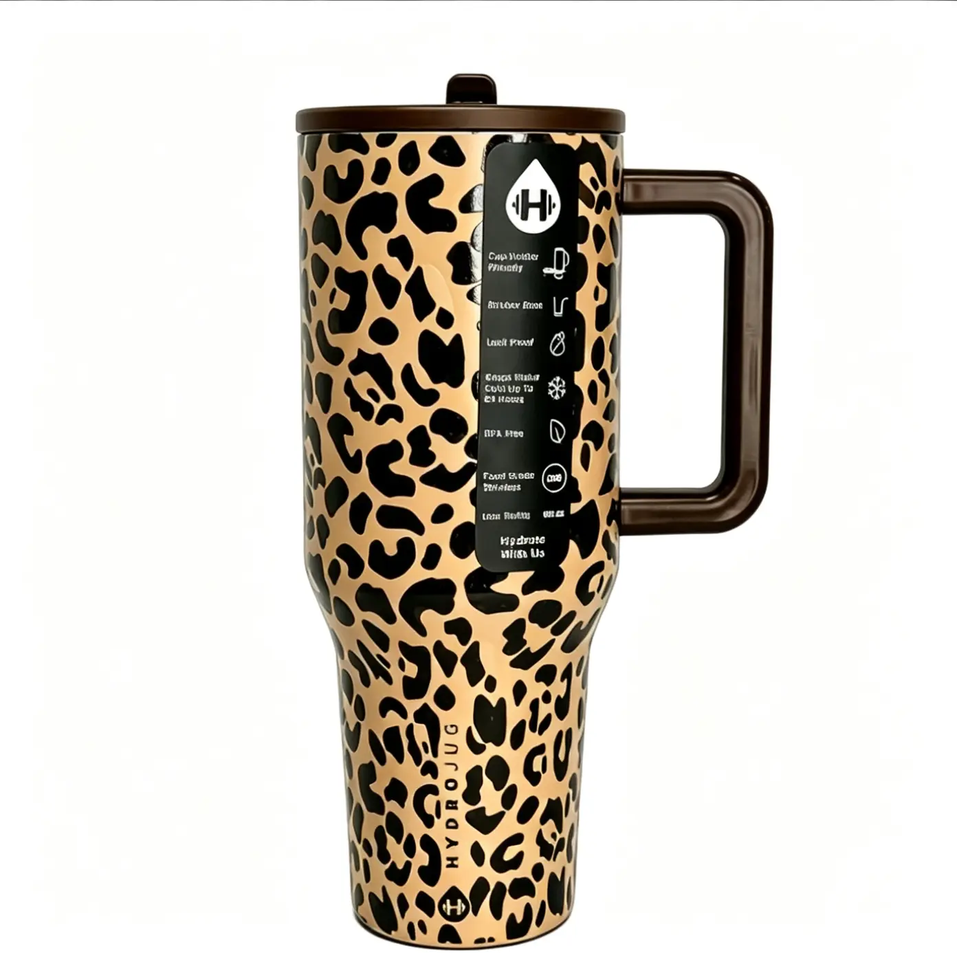 HydroJug 40oz Stylish Leopard Printed Insulated Stainless Steel Travel Tumbler with Handle, Portable Aesthetic Water Cup, Ideal Gift for Leopard Print Lovers Kitchenware Vacuum FlaskLeopard Print Tumbler with Handle and Straw - Drinkware for Everyday Use
