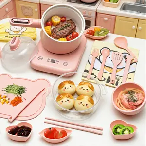 Kids Real Cooking Set Mini Pink Kitchen Playset for Ages 8-12 Montessori Educational, Real Food Making
