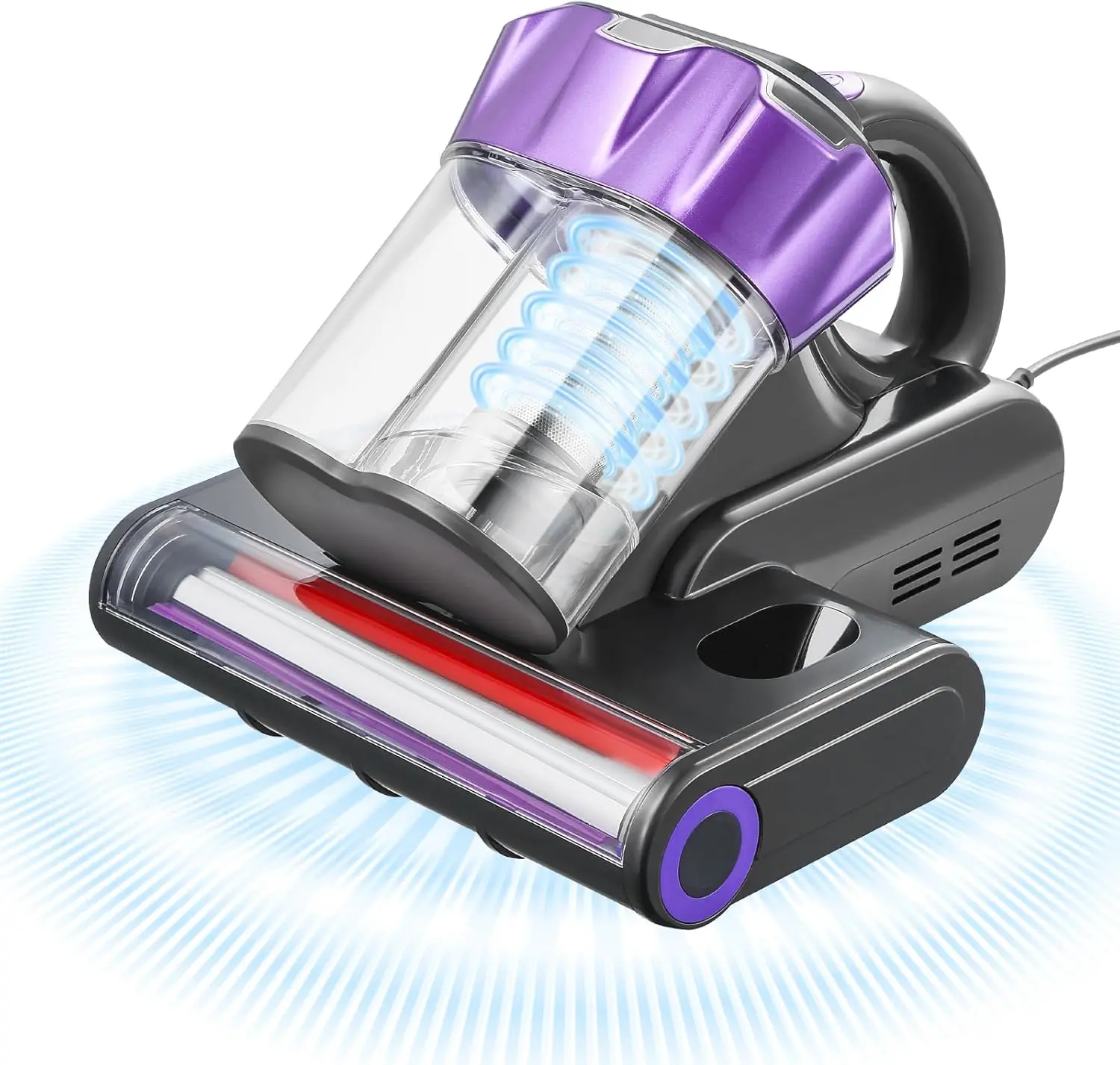 VEVOR Gray Corded Mattress Vacuum Cleaner, 550W Motor with 18Kpa Powerful Suction, Dual Dust Bin, HEPA Filter, Heating Function, Ultrasonic Tech, LED Display, Silicone Brush, Cleaning Lights, Handheld for Bed & Sofa