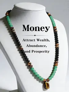 Aventurine & Tiger Eye Money Attraction Necklace, Natural Healing Crystal Pendant, Long Chain Sweater Necklace, Ideal Gift Jewelry, Money Bag Pendant