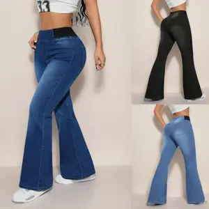 Women’s High Waist Tummy Control Flared Jeans with Stretchy Waistband Slim Fit Denim Pants for Casual Wear Street Style Waistband Slim Fit for Comfortable Everyday Wear Streetwear Basic Minimalist Bottom Womenswear Bottom