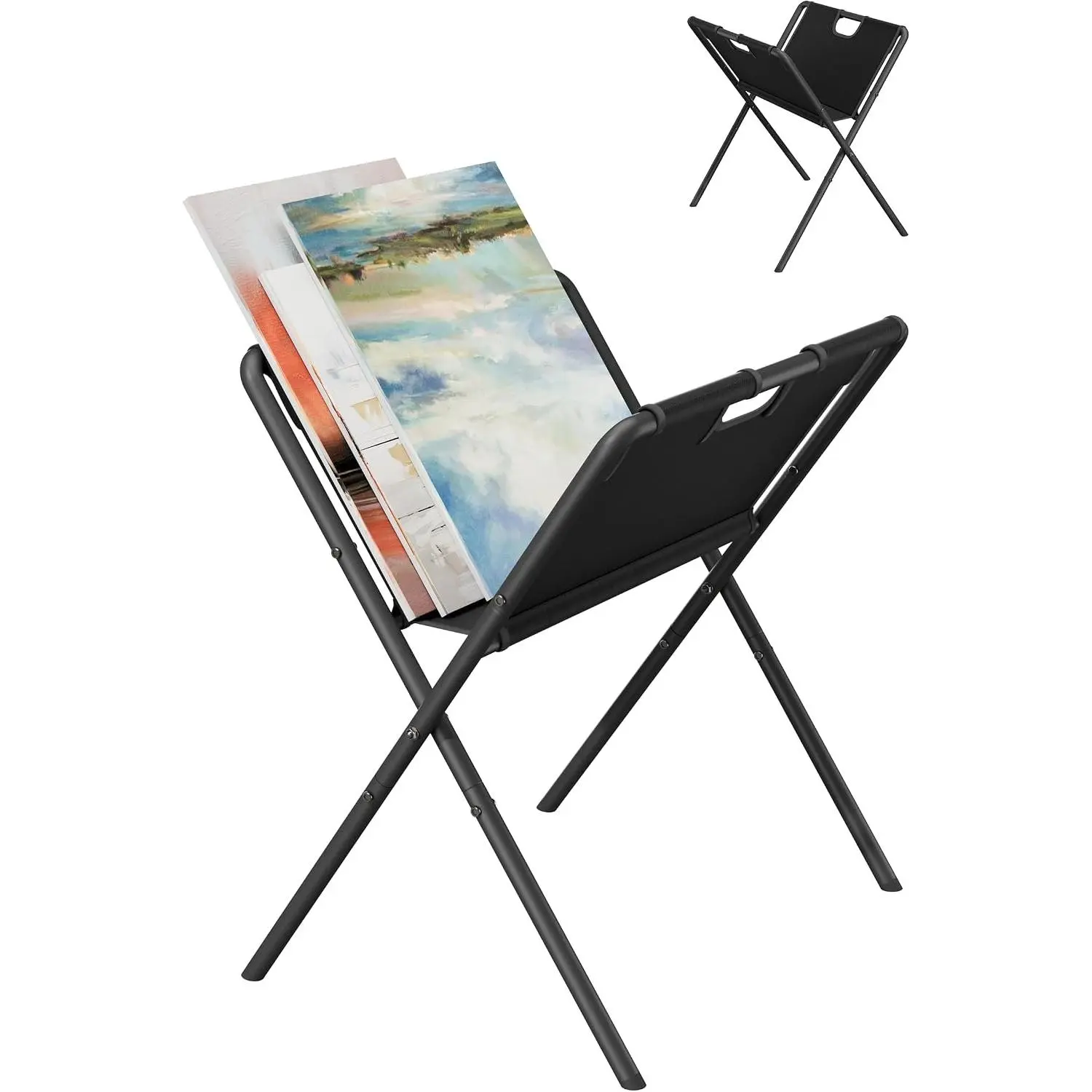 Portable Folding Canvas Art Print Rack, Functional Art Storage & Drying Display Stand for Painting, Posters, Artwork, Prints, Canvas, Panels, Black (M) for Artist Galleries & Studios
