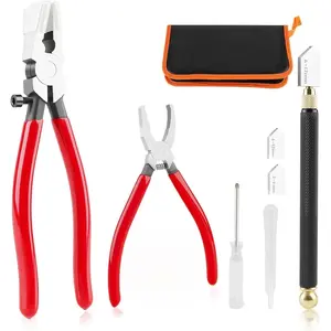 Glass Cutter Kit, Upgrade Glass Running Breaking Pliers, 2-20MM Glass Cutter, Heavy Duty Glass Cutting Tool for Stained Glass, Tiles, Mosaics, Fusing, Cutting and Breaking