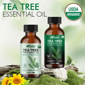 AKBAN Tea Tree Essential Oil 100% Pure Natural 2 FL.OZ USDA Organic for Hair Skin Nails Diffuser Aromatherapy DIY Soap Making Scent