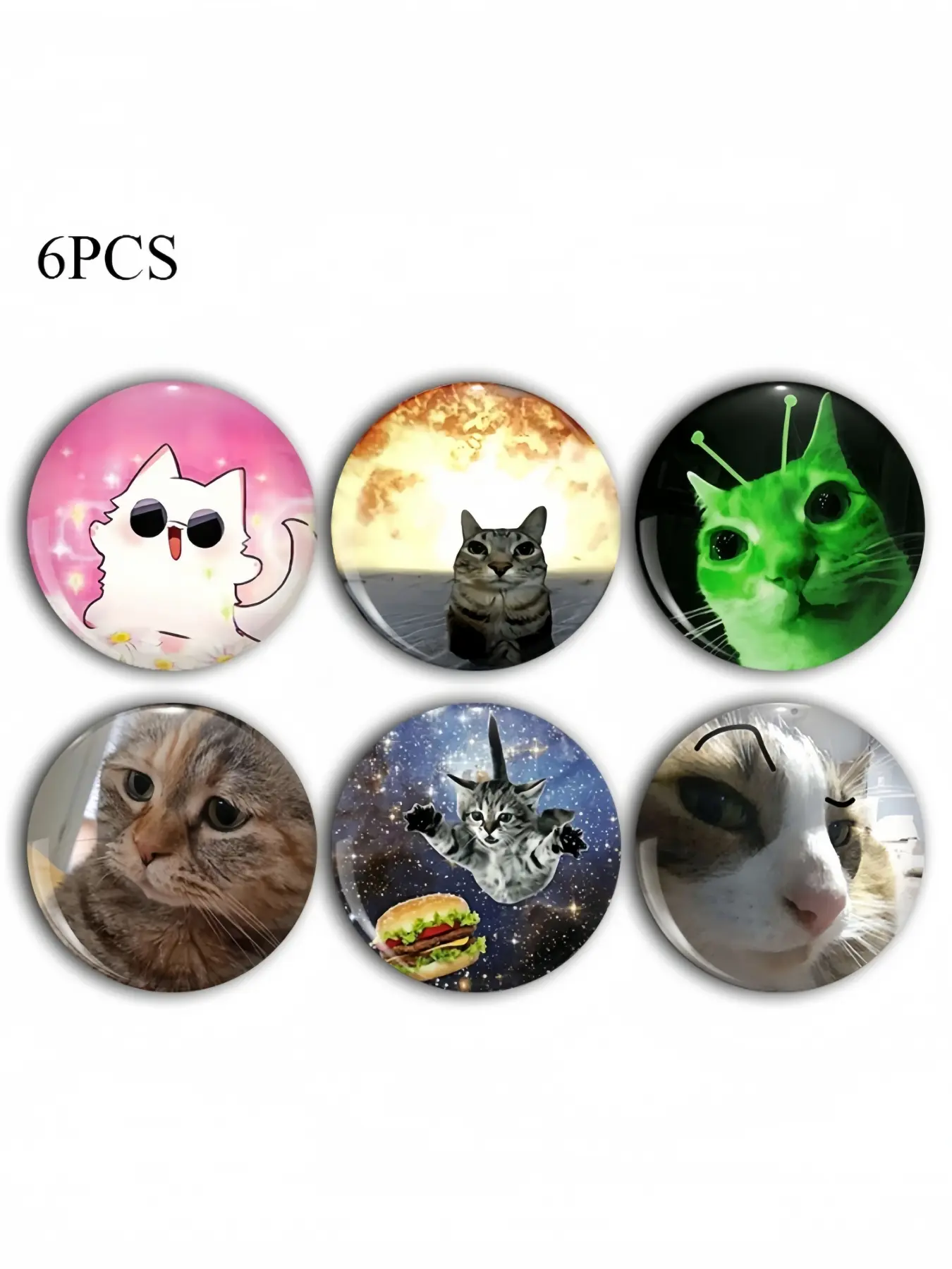 Cute Cat Brooch Set Lapel Pin Badge, Unique Fashion Accessory, Round Plastic DIY Button, Unisex Decorative Collectible Pins for Men, Jeans, T-Shirts, Backpacks, Hats
