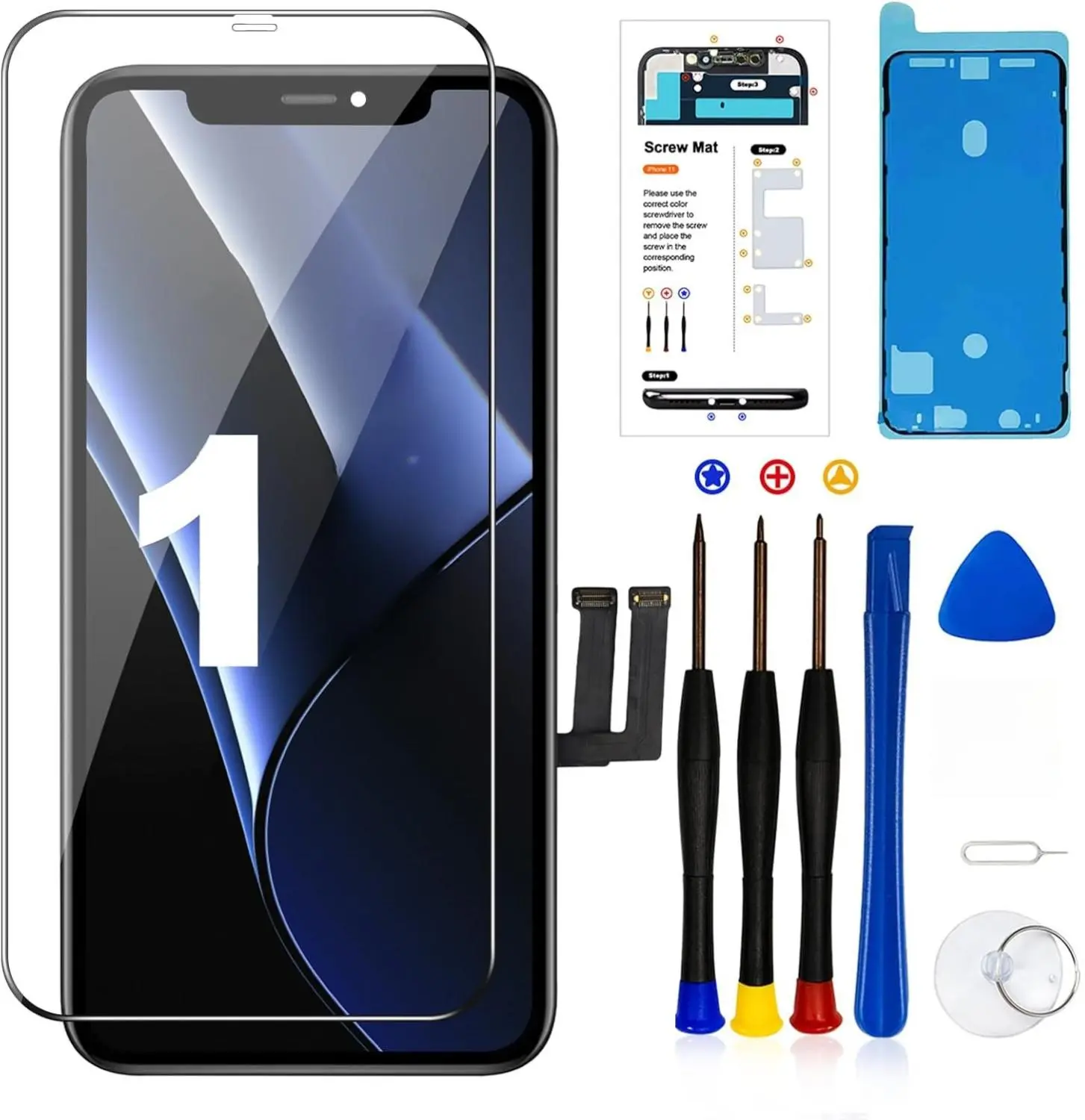 iPhone 11 Screen Replacement,6.1 inch LCD Display 3D Touch Digitizer Assembly,Compatible with iPhone 11 Screen Replacement (Model A2111, A2223, A2221) with Repair Tools +Screen Protector Installation Tempered
