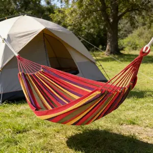 Classic Soft Canvas Hammock, Durable Portable Travel Accessory Hammock for Single Double Use, Ideal for Camping, Patio, Yard, Backpacking and Travel
