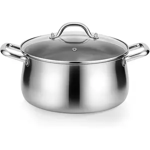 Tri-Ply Stainless Steel Stock Pot - 8 Quart Heavy Duty Large Induction Cooking Pot with Lid for Pasta, Soup, Spaghetti, Nonstick Deep Stockpot, Kitchen Cookware for Simmer, Canning, Boiling