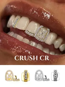 CRUSH CR 18K Gold Plated Iced Out Flower Hollow-Out CZ Gold/Silver Grillz Set Perfect for Daily Commutes Brunch Dates Y2K Aesthetic Outfits Hip Hop Concerts Club Nights TikTok Photoshoots Streetwear Fits Festival Outfits Lightweight Design Comfortable