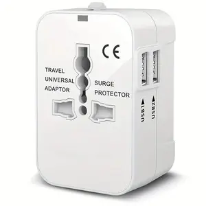 Universal Travel Adapter, Portable Travel Adapter with 2 USB Ports, USB Multi Plug, International Travel Adapter for UK, EU, US, AU