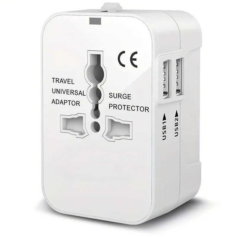 Universal Travel Adapter, Portable Travel Adapter with 2 USB Ports, International Plug Adaptor, USB Outlets, USB Multi Plug, USB Socket, Power Outlet, Multiple Plug Outlet, International Travel Adapter for UK, EU, US, AU