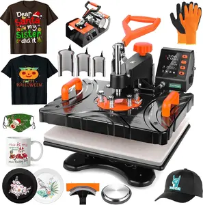 AKEYDIY Heat Press, 12x15 Inch Heat Press Machine Combo for T-Shirts, 850W Digital Transfer Sublimation T-Shirt Printing Machine, 360° Swing Away Tumbler Heat Press for Bags Mugs Hats Plates Caps Plates (Orange)