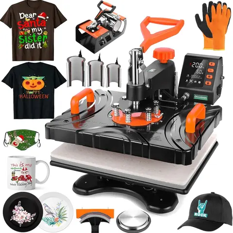 AKEYDIY 850W Digital Swing-Away Heat Press Machine (12x15in, Orange) - DIY Kit for T-Shirts, Handcraft, Mugs, Caps, Pillows, Mouse Pads