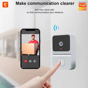 Mini Tuya 2.4Ghz Wifi Video Doorbell With Camera Smart Home Security System Support Two Way Audio Intercom Alarm Notification Push Mobile Remote View Night Vision Cloud Storage USB Rechargeable Battery Wireless Visualable Doorbell With Chime