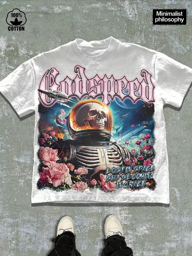 Godspeed, (Simplism, 220G Pure Cotton T-Shirt) Minimalist Logo Street Aesthetics, Print, Street Blank Aesthetics, Retro Street Relaxed Feeling, Hip-Hop, Casual Sport Style