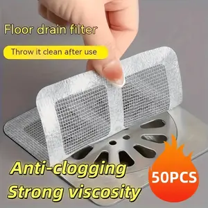 50/100pcs Disposable Shower Drain Hair Catcher Stickers - Easy-to-Use Plastic Mesh Filter Covers For Bathroom & Bathtub, Efficient Hair & Debris Blocker For Sink And Floor Drains