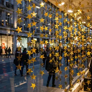 1set-4m Golden Stars String Decorations, Luxurious Shining Hanging Decorations, Dreamy Visual Effects, Birthday Parties, Marriage Proposals