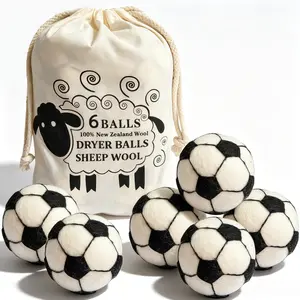 LMMAKE 6Pcs Organic New Zealand Wool Dryer Balls, 100% Handmade Premium Football-Style White Laundry Balls, Reusable Hypoallergenic Eco-Friendly Fabric Softener Without Chemicals