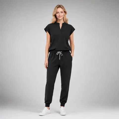 EADFLIE Scrubs Set for Women, Stretchy Jogger Nurse Outfit, Sleeveless Stand Collar Scrub Top & Pants with 8 Pockets, Loose Fit Medical Uniform, Comfy Work Scrubs for Nurses