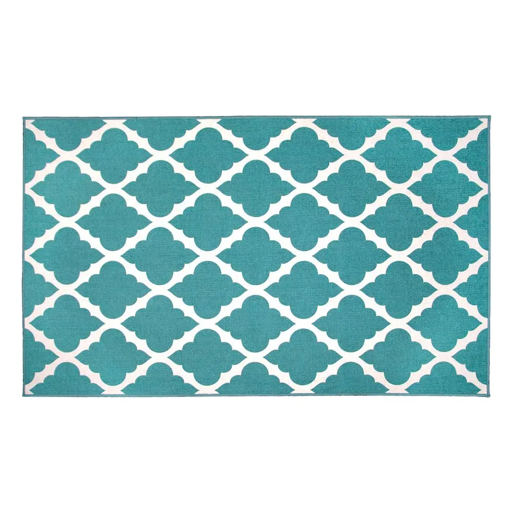 Crystal Art 361456WEB 3 x 5 ft. My Magic Carpet Machine Washable Moroccan Trellis Accent Rug, Teal