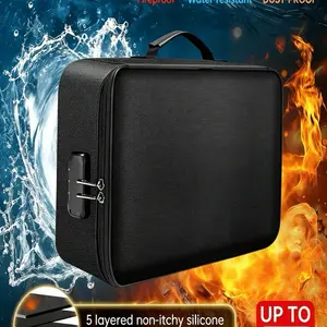 Large Capacity Brief Case, Fireproof Waterproof Lockable File Organizer, Multi-Layer Document Storage Box, Portable Laptop Pouch With Card Slots, Storage Bag For Certificates, Passports & Valuables, Home Office Travel Use