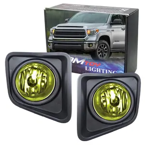 iJDMTOY Complete Set Yellow Lens Fog Lights Foglamp Kit with Halogen Bulbs, Wiring On/Off Switch and Garnish Bezel Covers For 2014-2021 Toyota Tundra
