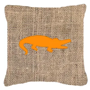 212 MAIN Alligator Print Heavyweight Sunbrella Burlap-Look Decorative Pillow, Orange Animal Motif, Machine Washable, Stain-Resistant, Indoor-Outdoor Textile Pillow