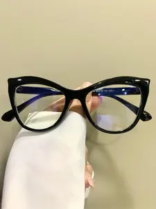 Large Frame Cat Eye Glasses Unisex, Trendy Fashion Retro Eyeglasses, Casual Style All Seasons Eyewear, PC Lens, Eyeglass Frames, Stylish Glasses