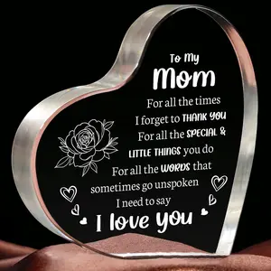 Heart-Shaped Acrylic Block Gift for Mom, Inspirational Creative Mother's Day,Father's Day, Birthday Present, Fun Home Decor Item