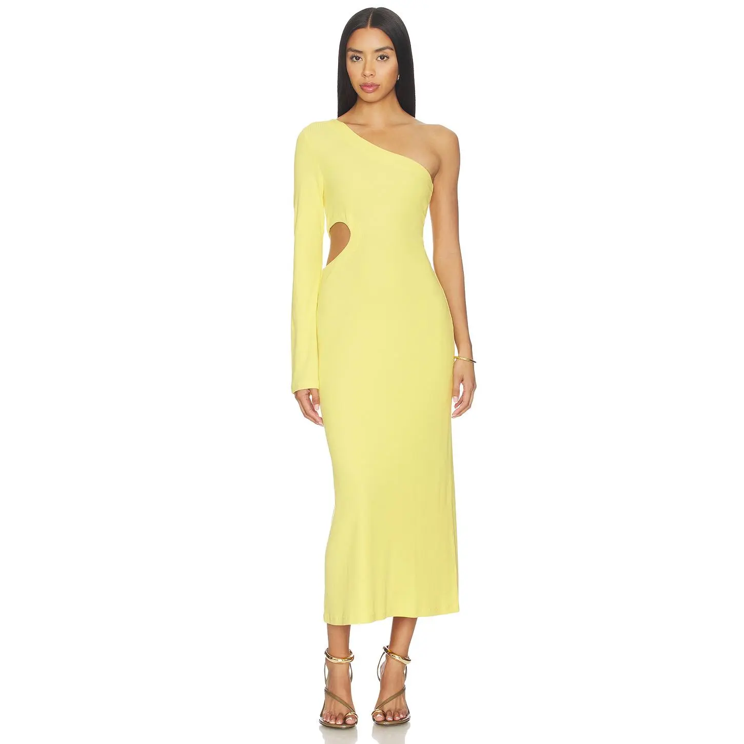 LNA Holden Rib One Shoulder Dress in Rafia