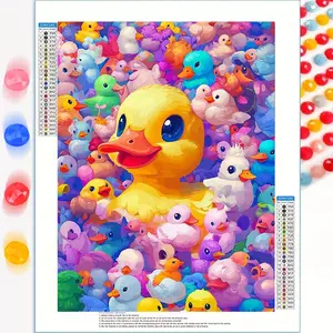A 5D Round Diamond Full Drill Frameless Large-Sized Painting Kit, Handicraft, Featuring a Cute Colorful Duck, Measuring 30X40 Cm / 11.8X15.7 Inches, Suitable for Beginners And Craft Enthusiasts, a Decorative Piece for Home