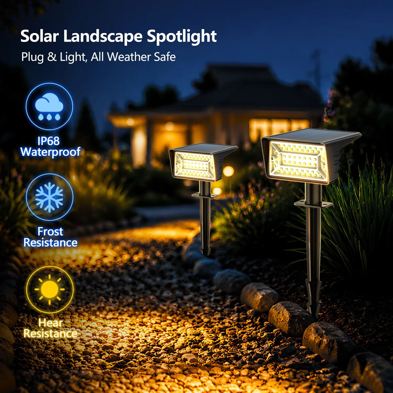 KEXU 2-Pack Warm White Solar Outdoor Spotlights, IP68 Waterproof 56 LED Solar-Powered Lights with 3 Lighting，solar lights, outdoor lights Modes for Garden Landscape (Home Improvement Decking & Patio Lighting)