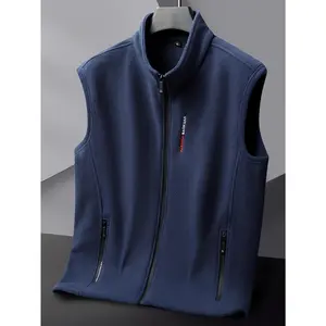 Plus-Size Men's Sleeveless Stand-Up Collar Casual Vest - Menswear, Warm Autumn-Winter Sports Outerwear with Zipper Pockets for Sport & Outdoor Activities