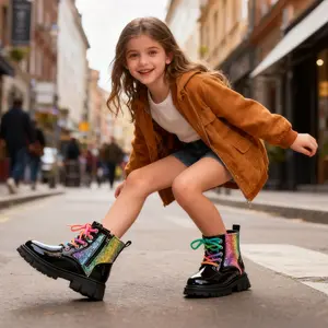 Girls Dr.  Ankle Boots Casual Combat Shoes Kids Lace Up Boots Side Zipper Non Slip Lug Sole Punk Goth Boot  Fall Winter Outdoor Shoes for Holiday party & Daily Casual Shoes