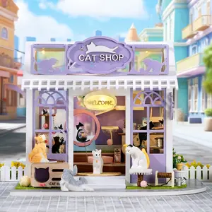 Cuteroom AC-003 Miniature Cat Park Model Kit with LED Lights, Portable DIY Craft Project for Hobbyists, Perfect Gift for Valentine's Day, Birthdays & More! Miniature Set