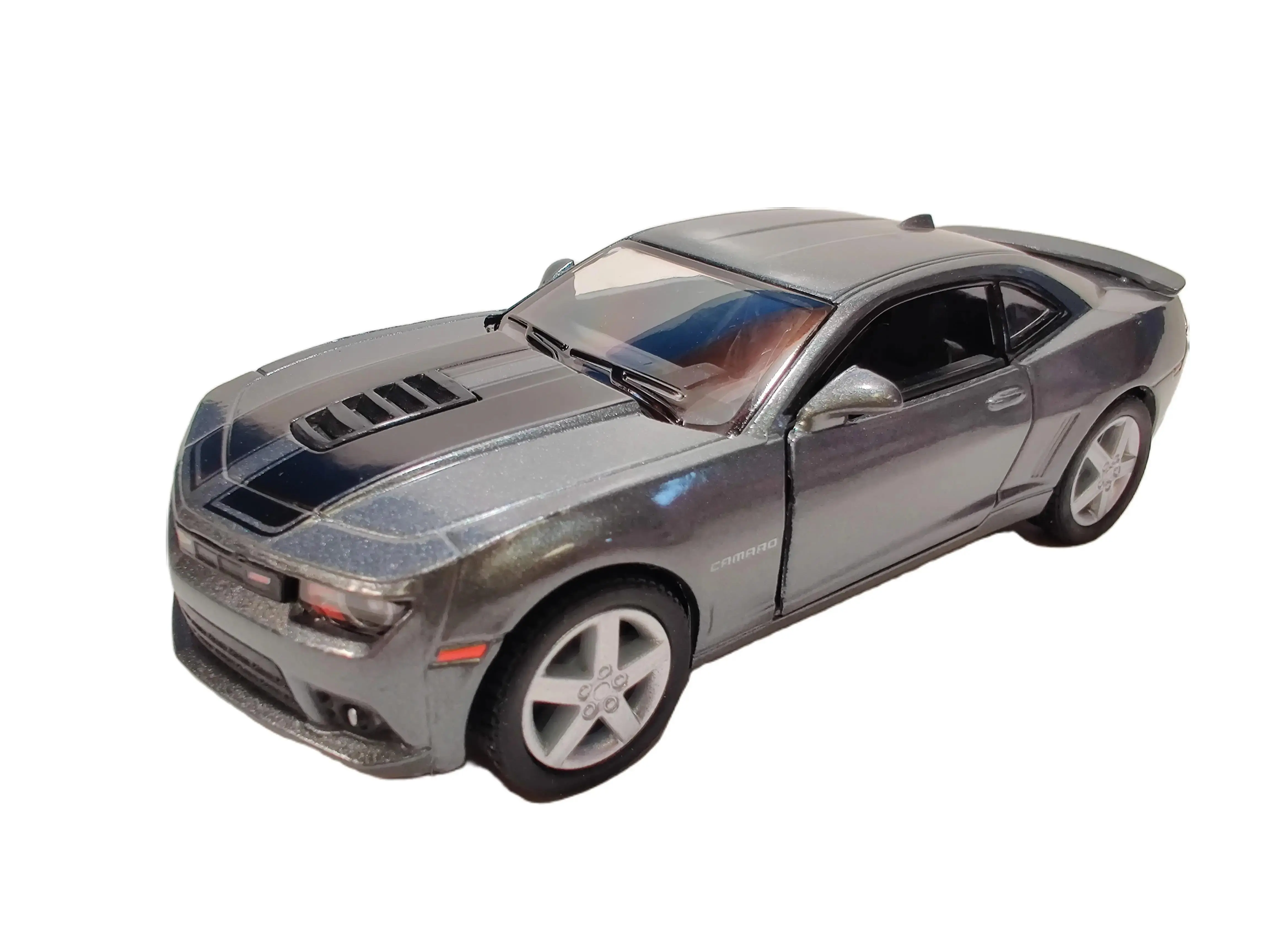 KINSMART 1:38 Scale 2014 Chevrolet Camaro W/Printing - Silver/Gray Die-Cast Metal Model Car with Pull Back Action & Openable Doors - Officially Licensed Series 9 Collectible
