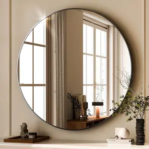 24/30 Inch Gold Round Wall Mirror, Bathroom Mirrors for Over Sink, Circle Mirror for Bathroom, Entryway, Bedroom, Vanity Black