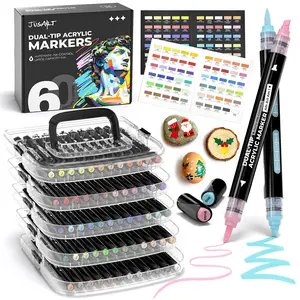 [Spring Glow Up]60/36 Colors Dual Tip with Broad Tip and Brush Tip Pens, Automatic Ink Control Acrylic Paint Markers, Premium Paint Pens for Various Surfaces, Acrylic Paint Markers, Markers for Coloring, Art Supplies, Acrylic Markers