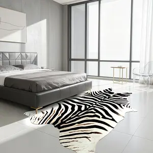 6.2x7.0 Feet Zebra Print Area Rug, Faux Cowhide Rug,  Faux Skin Cowhide Animal Design Mat, Faux Suede Indoor Floorcover,Animal Area Carpet Western Decor for Living Room,Bedroom, Non-Slip, Reddish Brown, Black/white, 4.6x5.2, 5.2x6.2, 6.2x7.0 Feet