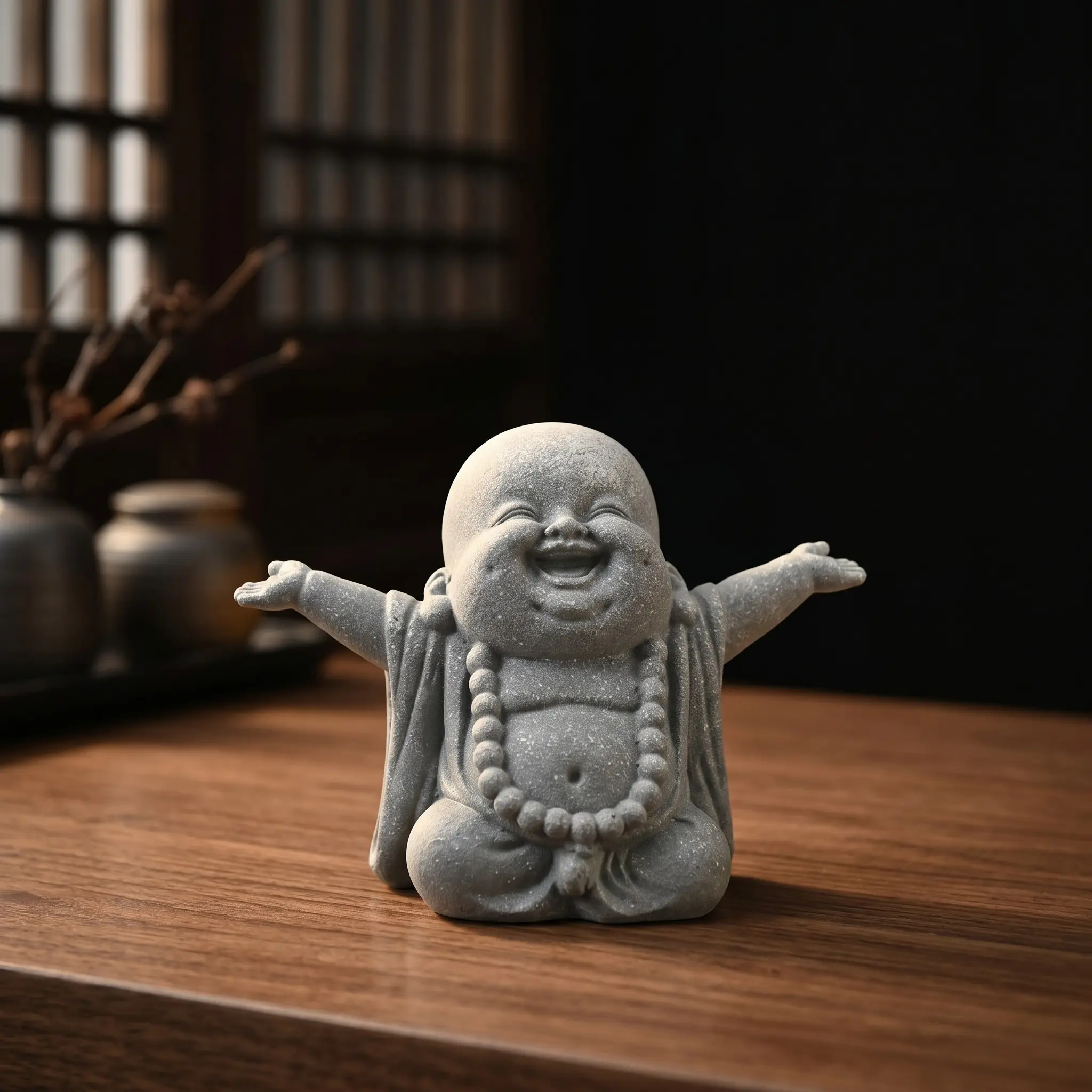 Sandstone and Resin Small Maitreya Buddha Statue, Zen Home Decor, Spiritual Decor, Religious Decor, Religious Decoration, Yoga Studio, Tea Table, Outdoor Garden, Creative Gift Idea