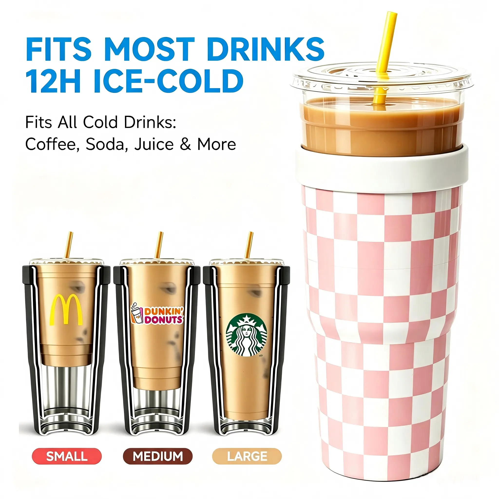 Universal Insulated Cup Holder Sleeve, Portable Drink Cooler for Tumblers, Coffee Cups & Bottles, Keeps Beverages Hot or Cold for 12+ Hours