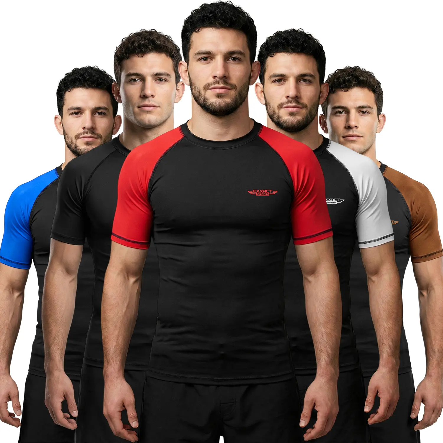 Exxact Sports Men's Short-Sleeve Rashguard - Ranked Compression Top with 4-Way Stretch Fabric, IBJJF Legal Gymwear for BJJ, MMA