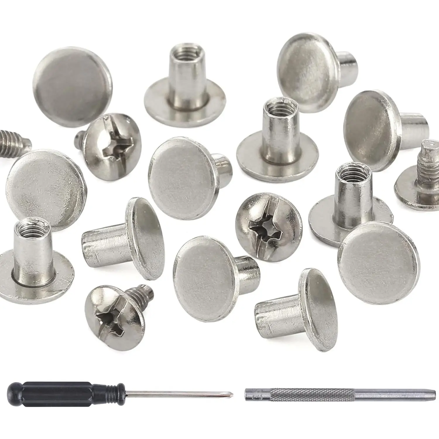 150 Sets 8MM Chicago Screws Leather Rivets for Fabric Chicago Binding Screws Buttons Metal Studs Rivets for Decorate and Repair Belts Bags Shoes Purse   Leather Craft ()