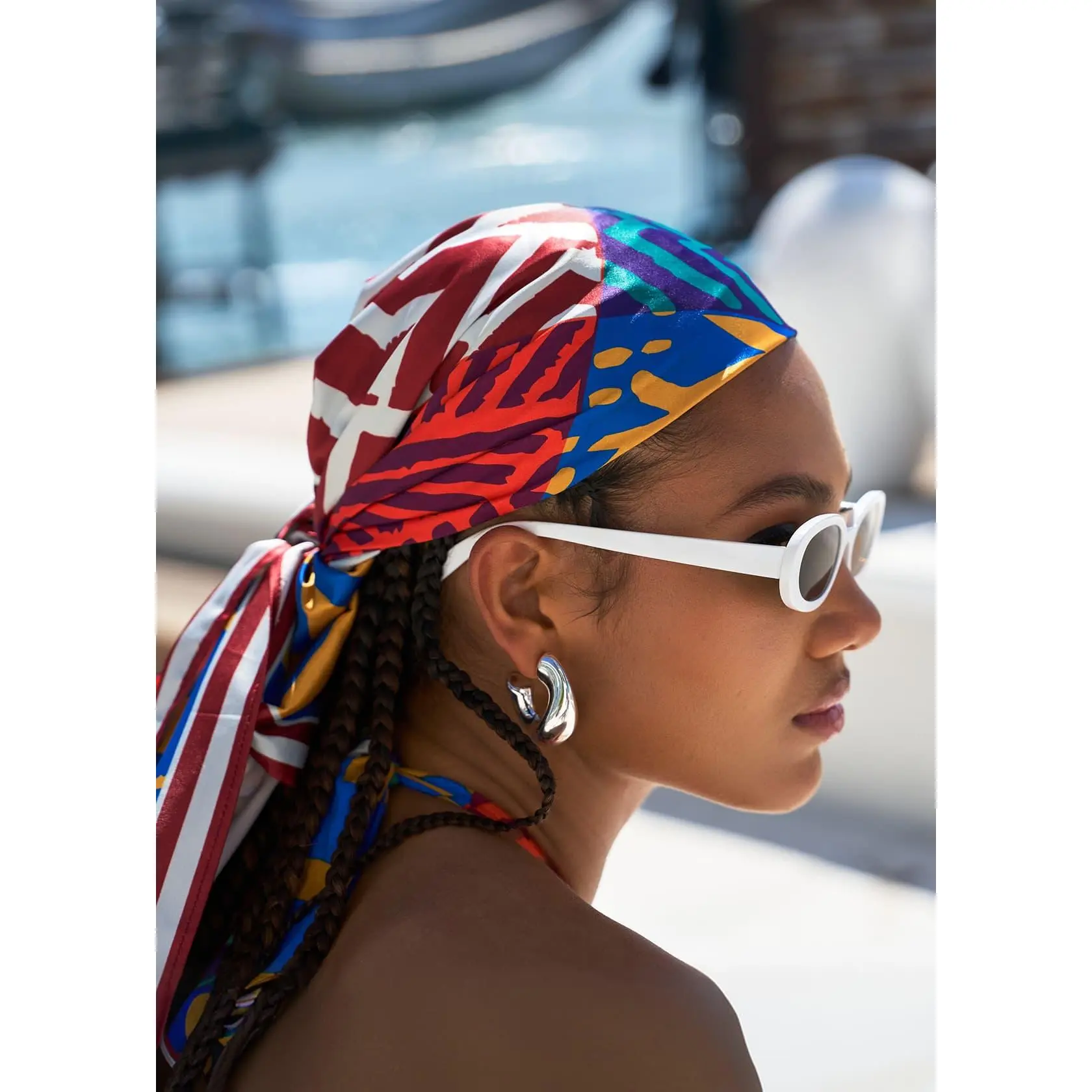 Abeni Women's African Print Scarf (Orange Blue Multipattern)