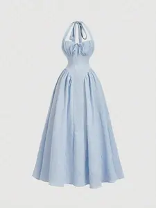 Women's Halter Neck Ruched Bow Swing Dress, Party Women Outfits,New Years Eve Outfit,Masquerade Ball Dress,Birthday Women Outfits,Sexy Dress,Dress With Bow Dress,Princess Women Dress For New Year