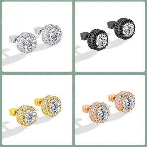 【#409 Must-have】Deluxe Milgrain Set Halo Stud Earrings vvs Synthetic Moissanite Earrings in 925 Sterling Silver Birthday Mother's Day Gift for Men Women Wedding0.1/0.5/1ct